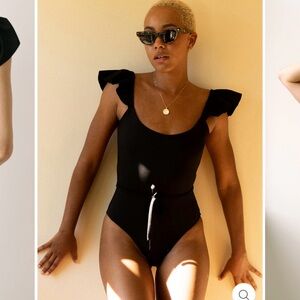 Londre Ruffle Shoulder One Piece - Size M - Black